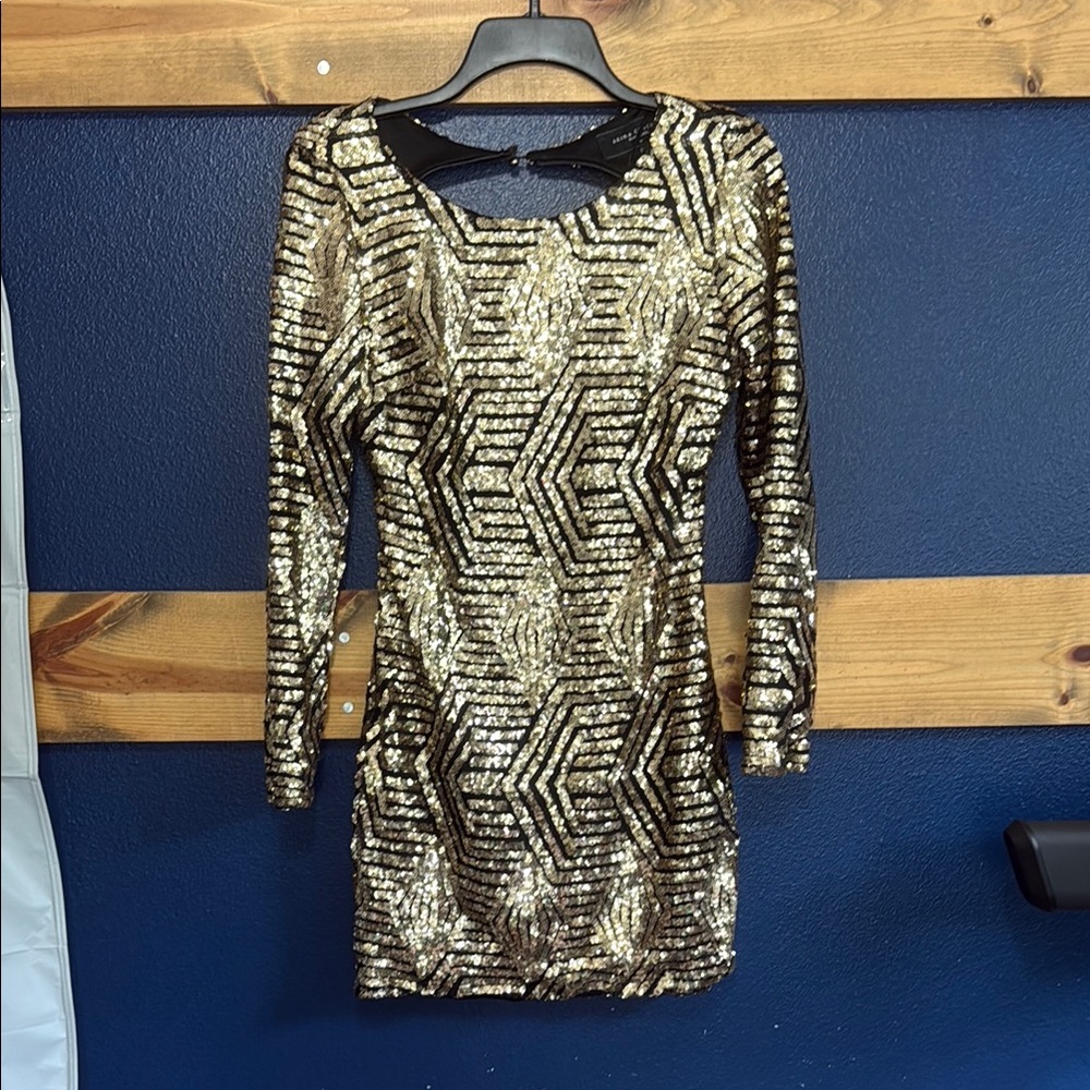AKIRA Gold and Black Sequin Bodycon Dress